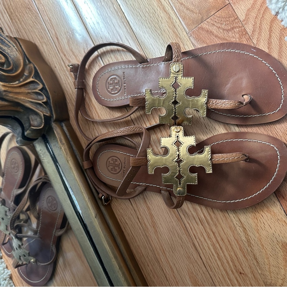 Tory Burch Brown and Gold Sandals